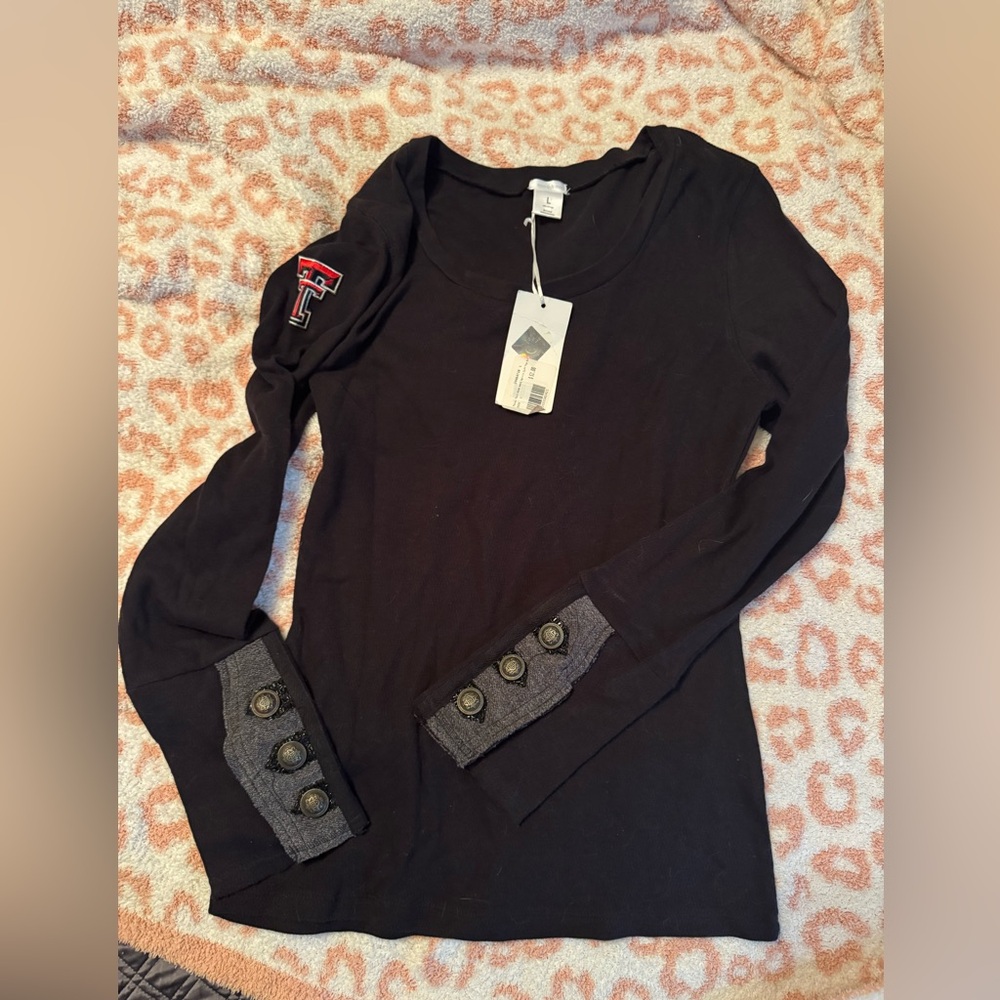 NWT Black Texas Tech Sweater with Button Cuff Detail